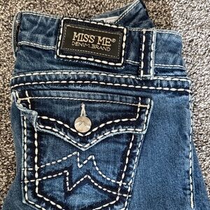 Miss Me Classic Blue Denim Jeans with Contrast Stitching